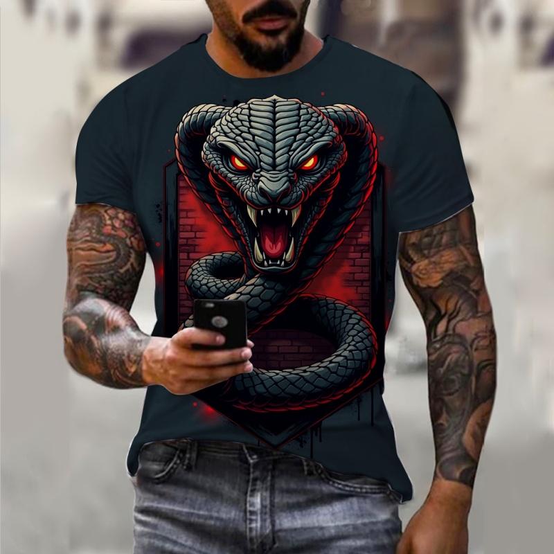 

Крутая футболка с рисунком животных для мужчин, топы с коротким рукавом и 3D-принтом «Год Змеи», летние повседневные свободные футболки с круглым вырезом L