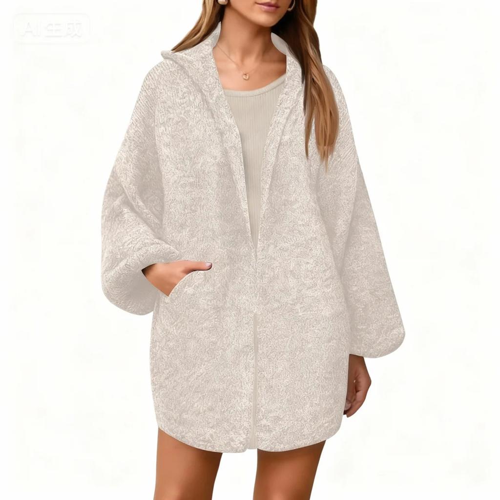 Women's Casual And Fashionable Knitted Hooded Cardigan