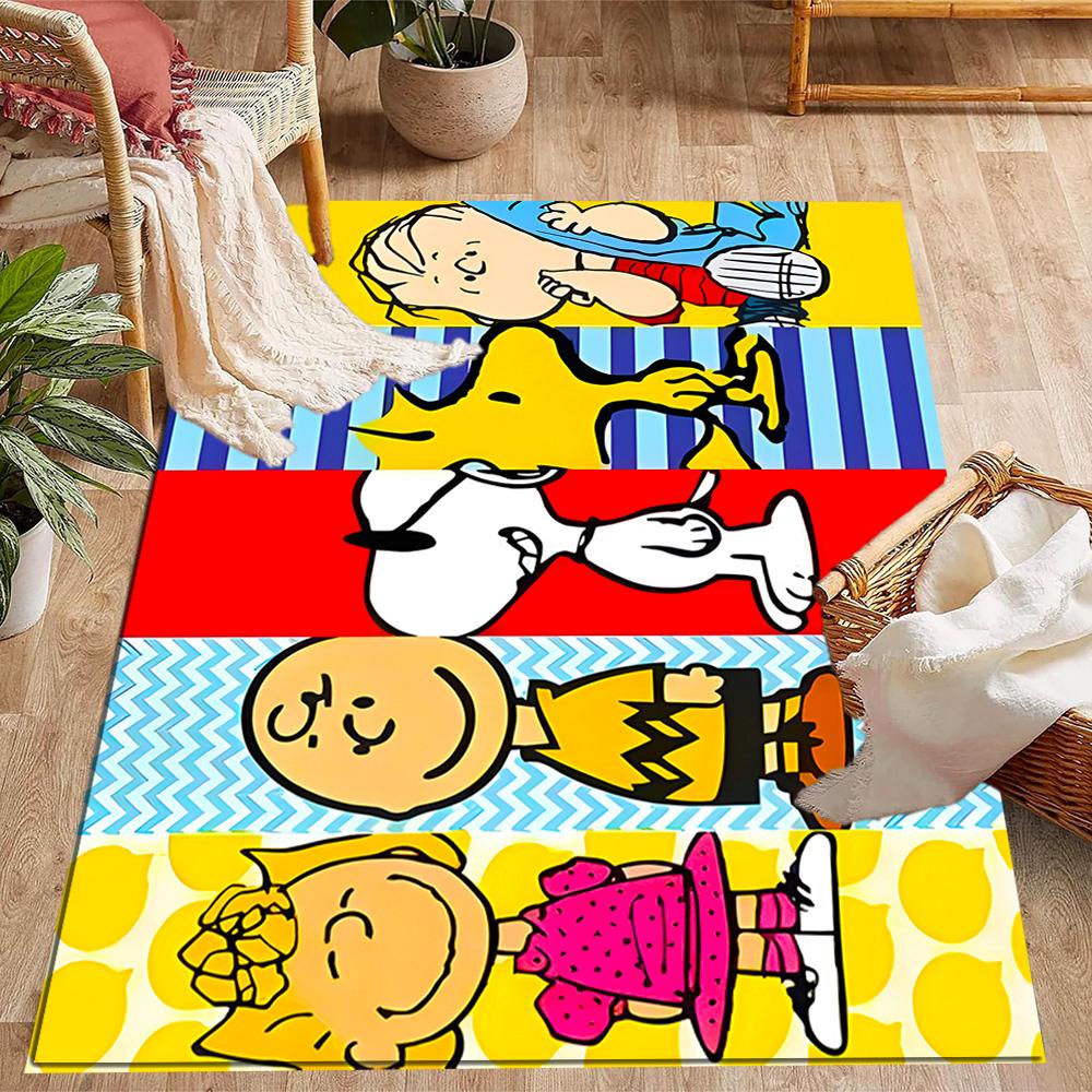 Snoopy's Peanuts Gang Themed Anti-Slip Rugs - Polyester Home Decor, Suitable for Bedrooms, Living Rooms, Doorways, Studios, and Decorations