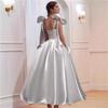 Elegant One-Shoulder Cross-Body Light Wedding Dress with Lace-Up Back and Puffy Skirt