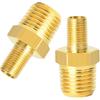 2Pcs Brass Air Inflator Adapter 1/4 NPT(M) to Standard Schrader Valve(M), Tan