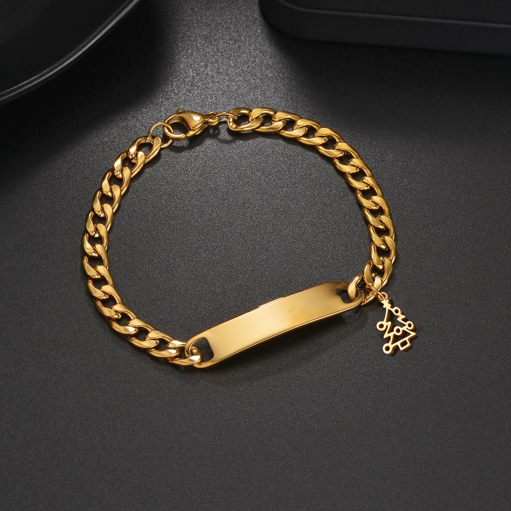 Atoztide Engrave Name Bar Bracelet for Women Christmas Series Stainless Steel Jewelry Adjustable Punk Chain Personalized Gift