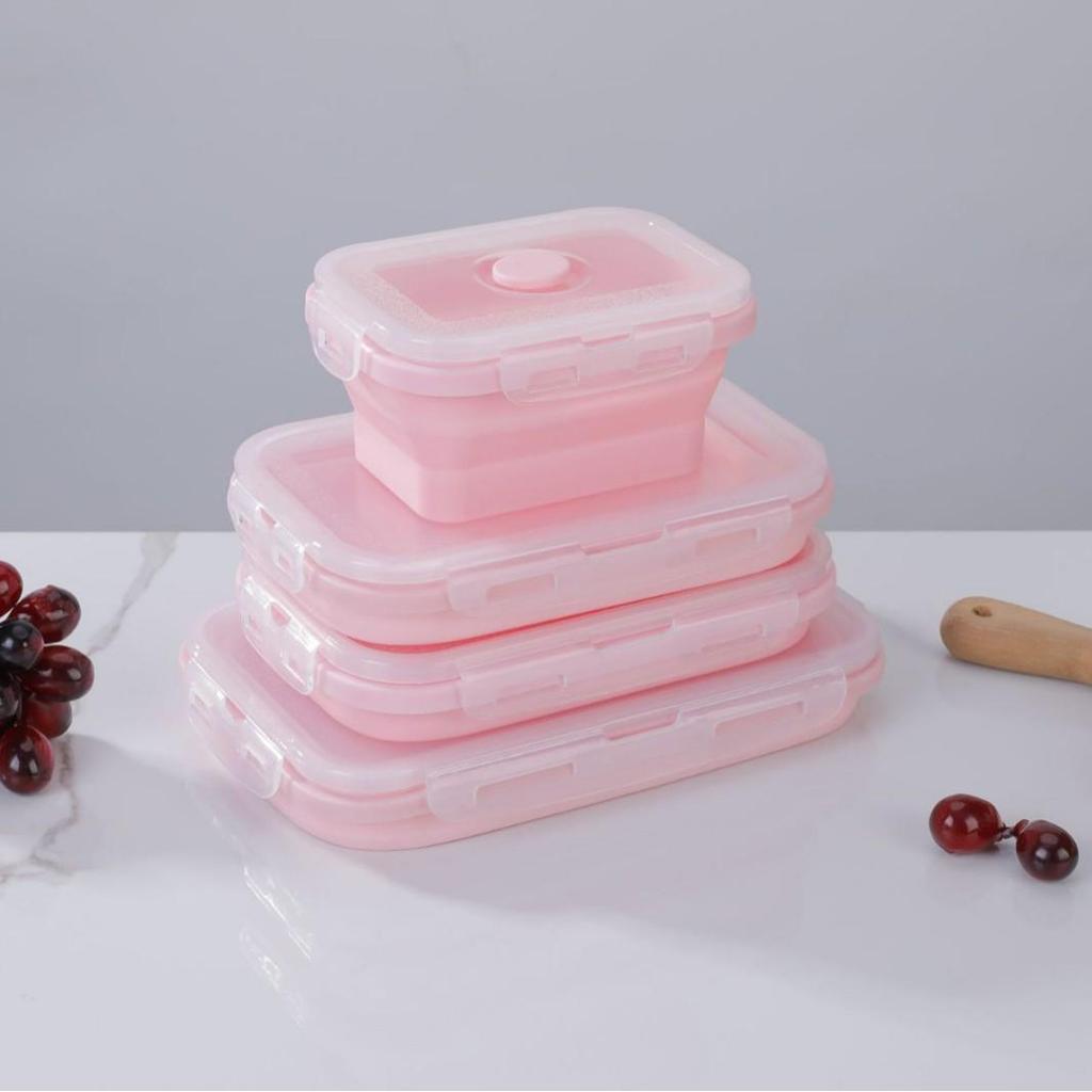 Collapsible Silicone Bento Lunch Box - Portable & Microwave-Safe Storage Set for Fresh-Keeping