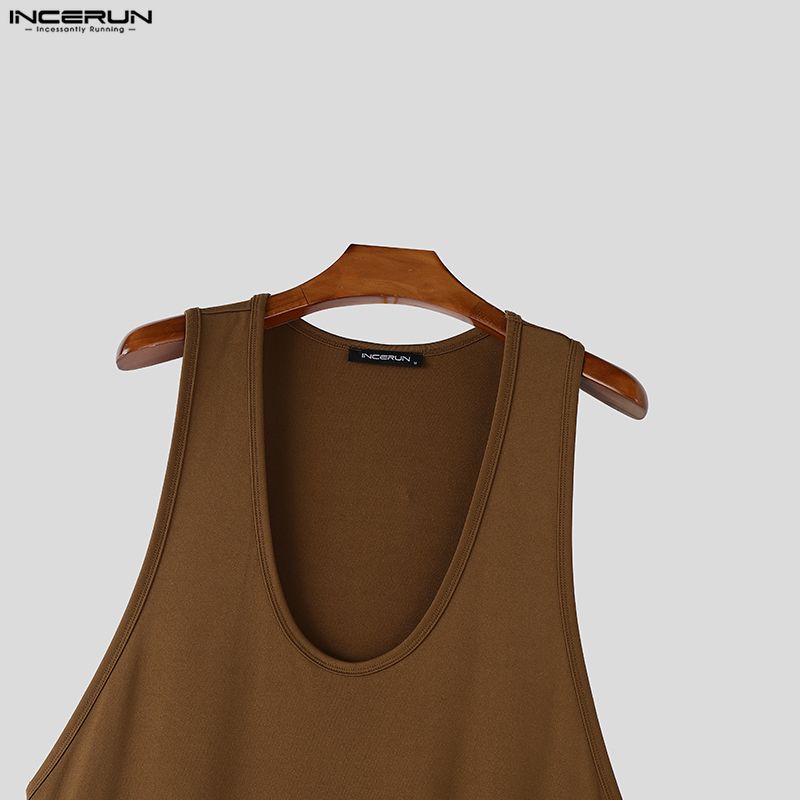 INCERUN Herren Damen Sommer Ärmellos Lässig Locker Lang Kleid Roben