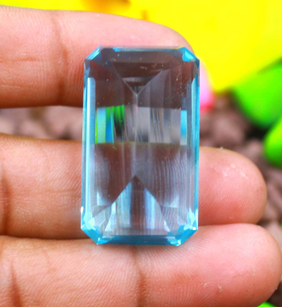 72 Carat Emerald Shape Mind-blowing Offer Blue Topaz London Lab Created Certified Loose Gemstone SN391