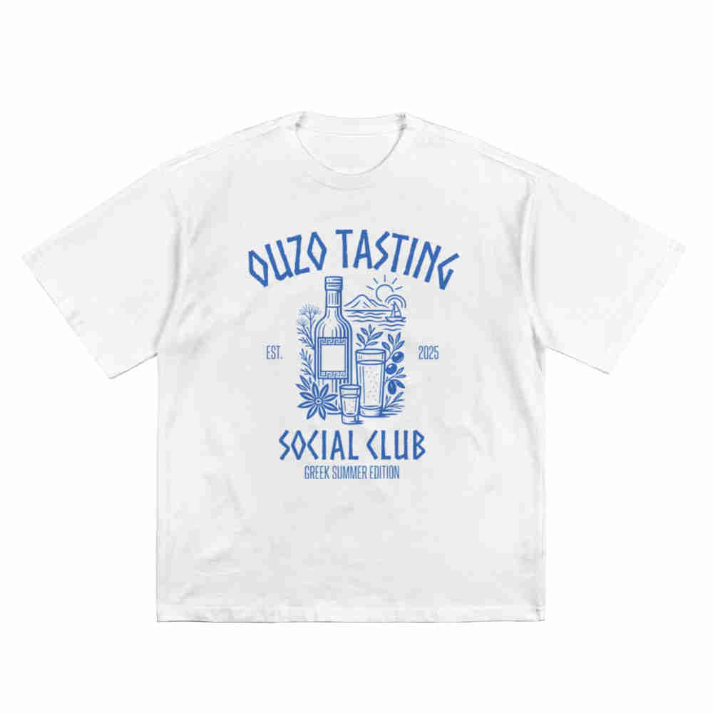 Ouzo Tasting Social Club Raki Anis Schnapps Greece Short Sleeve Tee 100% Cotton T-Shirt