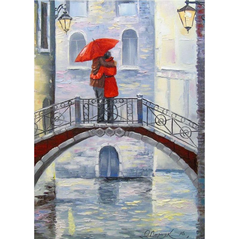 Scandinavian autumn rainy landscape poster, canvas, oil painting for lovers, outdoor wall painting for the modern living room