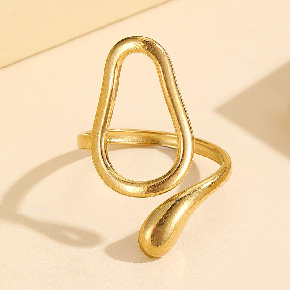 18K Gold-Plated Geometric Hollow Gourd Stainless Steel Ring for Women