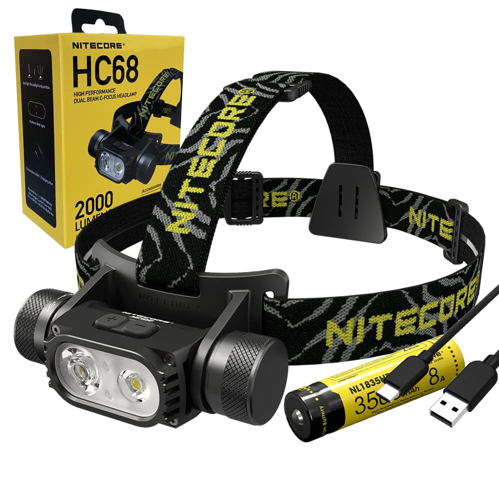 

Светодиодный налобный фонарь NITECORE HC68 с USB-зарядкой, с прожектором и светом, портативный автомобильный ручной фонарь для и с белым светодиодом CREE U2 и красным вспомогательным светодиодом
