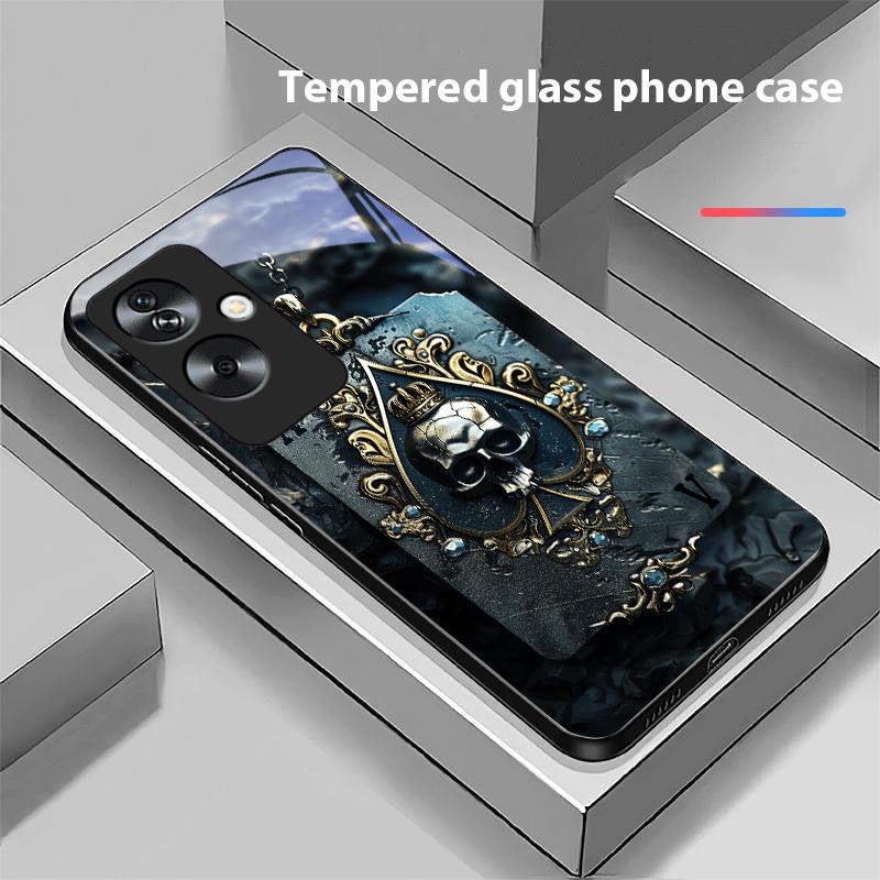 Skeleton Pendant For Oppo A79 5G 58 78 74 60 4G Reno 11F Realme GT 6 11 Note 50 10 C55 X2 Tempered Glass Black Phone Case