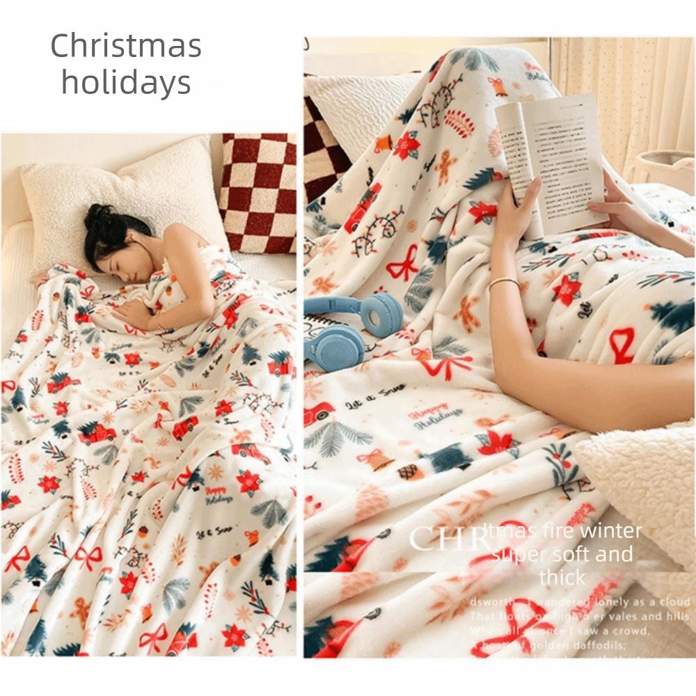 Thickened Christmas Flannel Blanket Fluffy Throw Soft Air Condition Blanket Xmas Pattern Warm Aircon Blanket