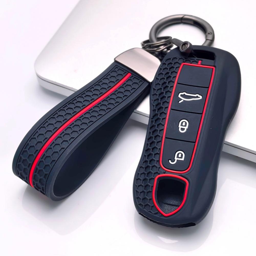 Key Cover for Porsche Cayenne Panamera Macan Boxster 911 718 Cayman with Keychain Anti-Scratch Guard Shockproof Protection Soft Grip Texture