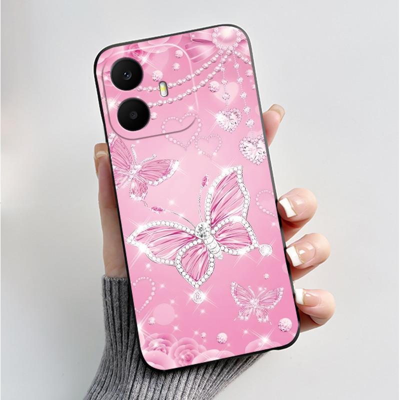 For TCL K70 4G 5G Case Luxury Fashion Butterfly Flower Black Soft Silicone Bumper Cover for TCL K70 Power T522A T522E Phone Case