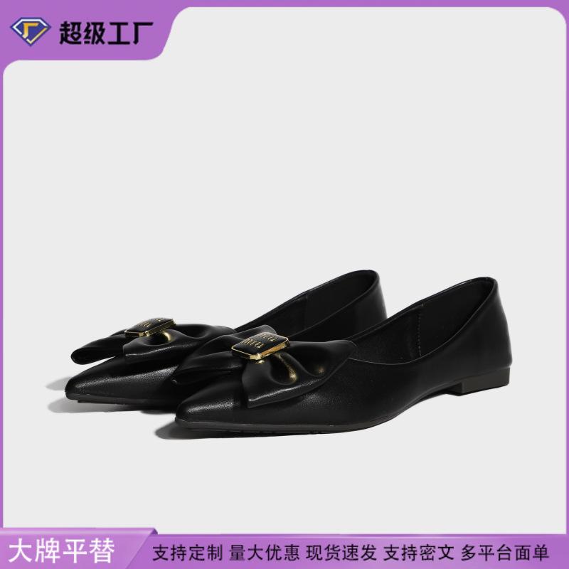 Pointed shoes children's flat single shoes women's high-end sense solid color bow fashion Huizhou women's shoes 2025 spring women's