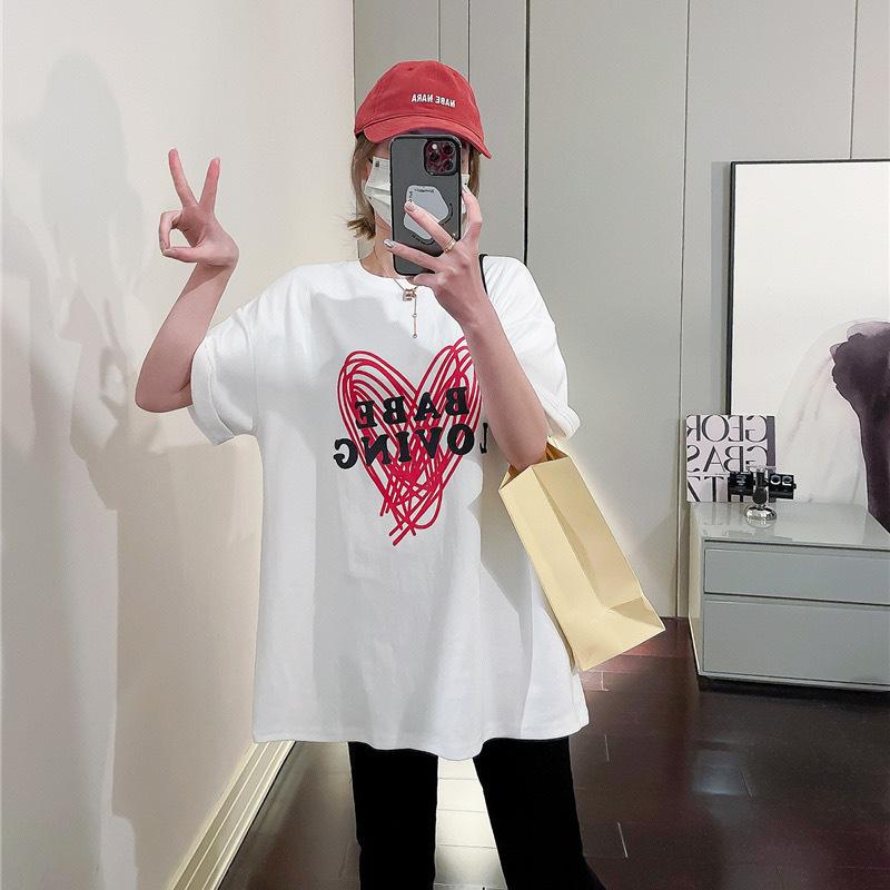

Pure cotton 2025 summer new fashion Hong Kong style loose printing short-sleeved T-shirt women s versatile top t-shirt tide S