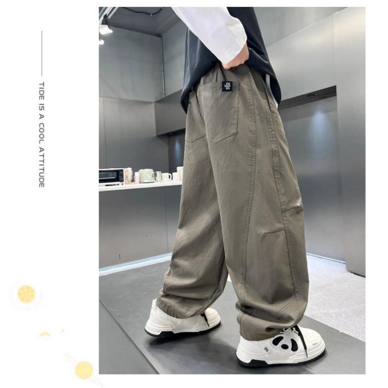 Boys Straight Loose Solid Color Casual Long Work Pants For Big Boys