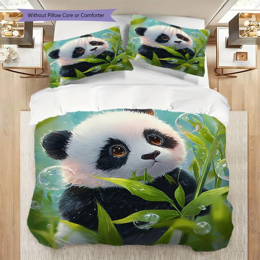 Panda Pattern Bedding Quilt Set Quilt Cover Pillowcase Home Decoration Birthday Gift (1 * duvet cover + 2 * pillowcase, without core)
