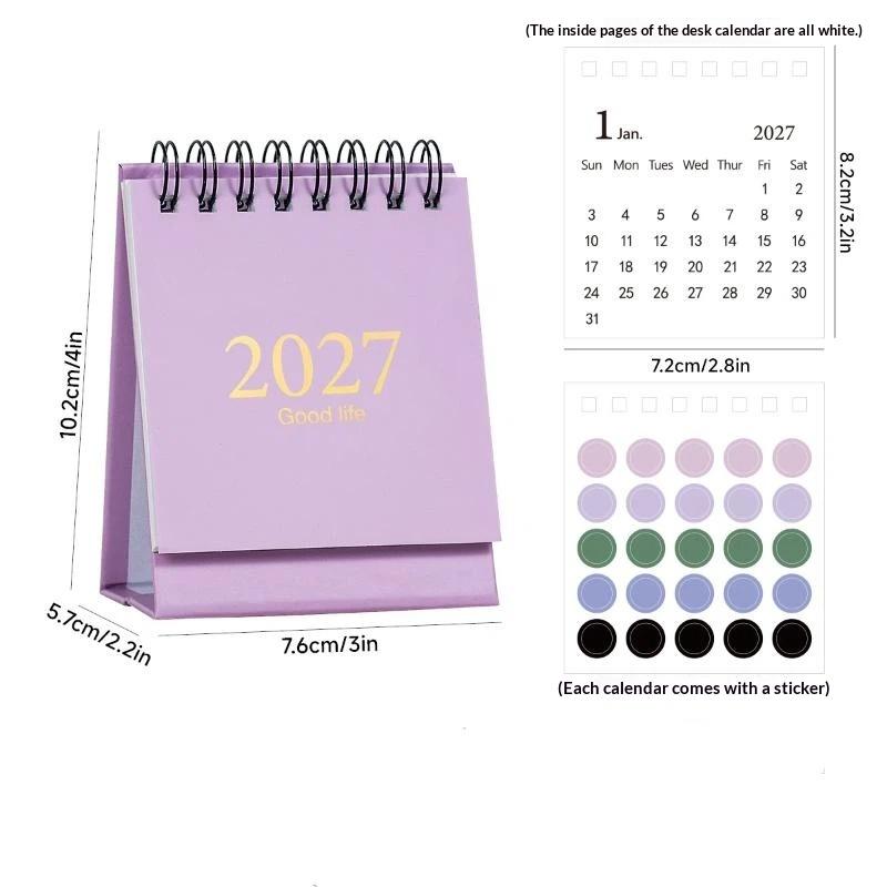 2027 Mini Desk Calendar 1Pcs Exquisite Gold Foil Spiral Bound Small Desktop Decor for Student Study Plan Gift
