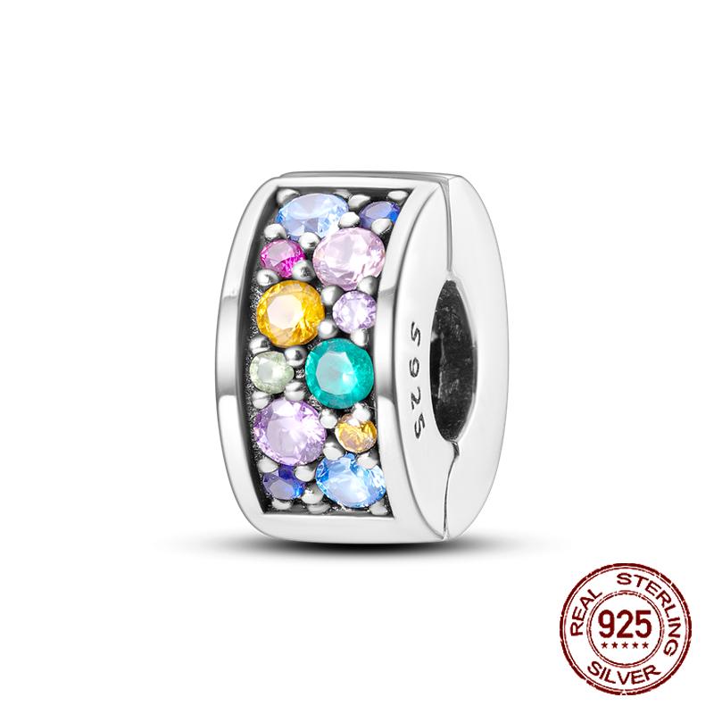 925 Silver Chameleon Charms Bead Colorful Sketchpad Dangle Zirconium Clip for Bracelet Necklace DIY Jewelry