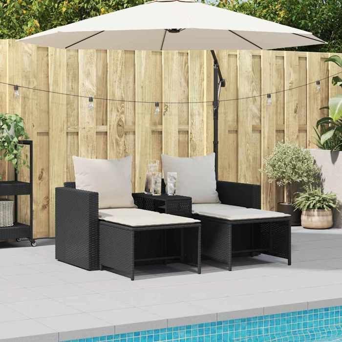 VidaXL Salon de jardin 5 pcs avec coussins empilable noir polyrotin, ensemble de canapés d'extérieur, ensemble de salon de 4104163