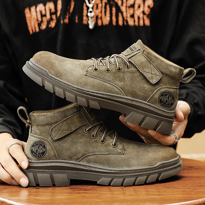 Fashion Genuine Leather Mens Biker Boots Man Non-Slip Retro Men's High Top Shoes British Style Botas Warm Plush Fur Winter Ankle Boots