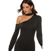 Women Fashion Nightclub Dress Party Slanting Shoulder Dress Sexy Long Sleeve Dress