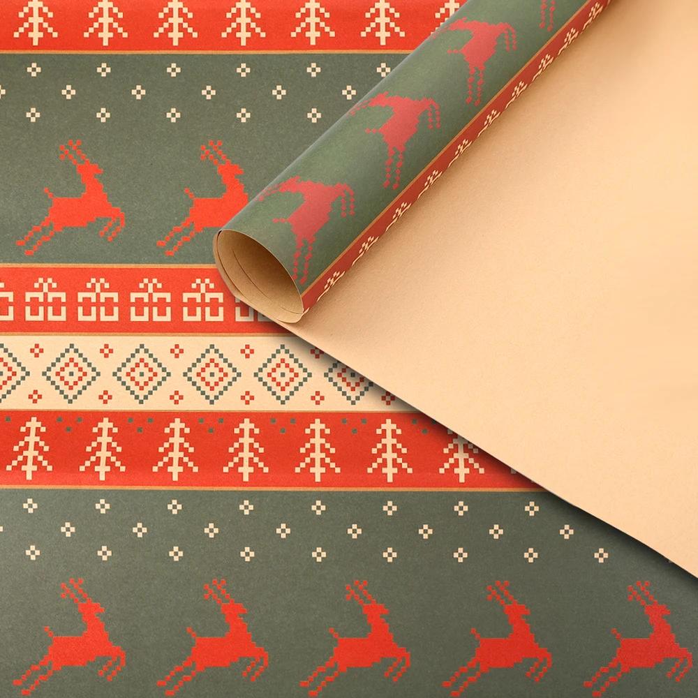 5Pcs Christmas Wrapping Paper Gifts Wrapping Paper Diy Packing Craft Cartoon Printed Kraft Paper Xmas Wedding Party Decor Paper