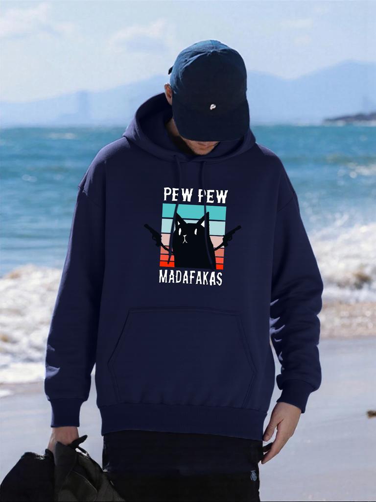 Pew Pew Madafakas Cats Prints Hoody Men Casual Oversized Pullover Autumn Fashion Hoodies Multicolor Pocket Male Sportswear