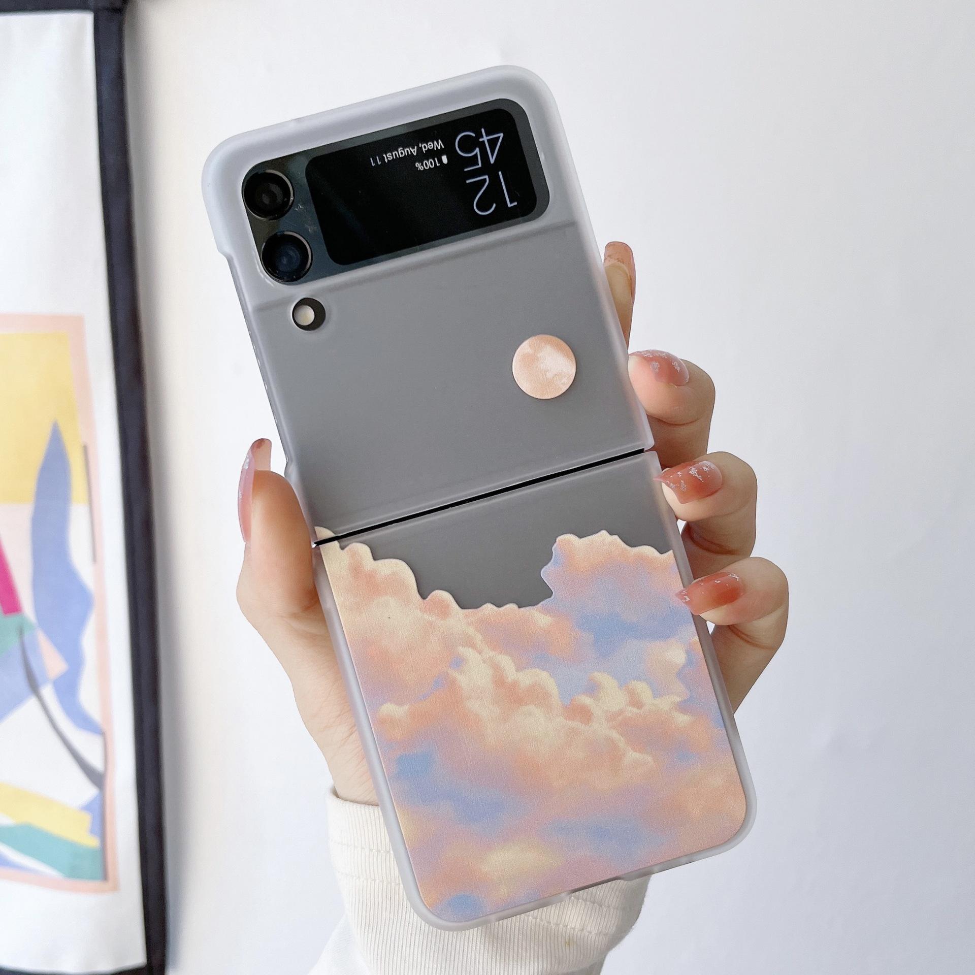 Suitable for Samsung Z Flip4 phone case Z FOLD3 matte mountain view folding phone protection, cloud view print samsung z flip4