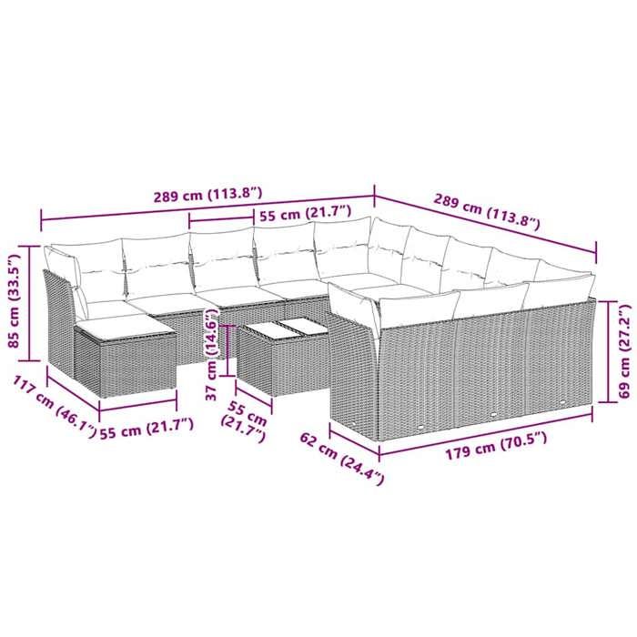 VidaXL Garden Lounge Set with Cushions 11 Pcs, Sofas with Adjustable Feet, Outdoor Furniture Set Patio Terrace, 3218097