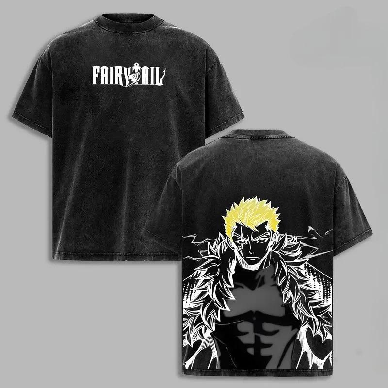 Japan Anime Fairy Tail Laxus Dreyar Graphic Tshirt Vintage Washed Oversized Highend Luxury T Shirt Washed Retro Fashion soft S