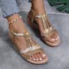 Large size wedge heel sandals women's summer rhinestone sequined wind sandals women