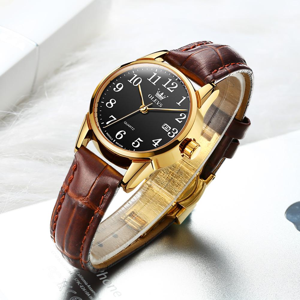 OLEVS Top Brand Quartz Watch For Women 50M Waterproof GMT Watches Women's Sports Leather Strap Men Wristwtach Ultrathin