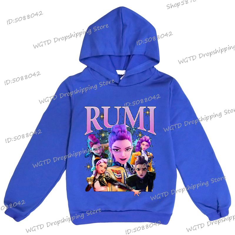 KPop Lovci démonů Rumi Potisk Mikiny pro Dospívající Dívky Chlapce Ležérní Mikina s Kapucí a Dlouhým Rukávem Hip Hop Korejská Anime Mikina Y2K Dětská Mikina