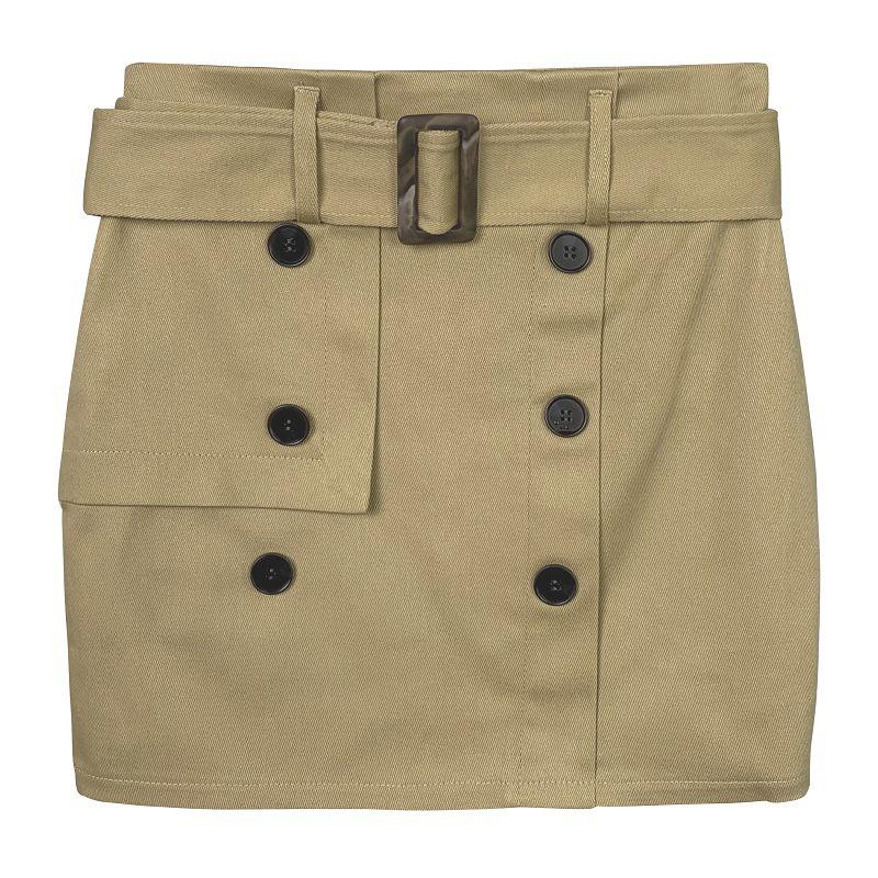 Korean Dongdaemun High-Waisted Belted Double-Breasted Slimming Skirt for Women