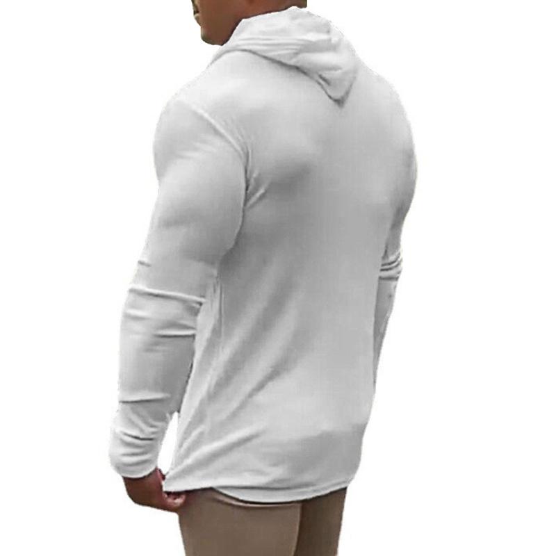 Muscleguys Spring Autumn Mens Running Hooded T-shirts Thin Ribbed Knitted Sports Sweaters Classic Strip Slim Gym Fitness Pullover T Shirts