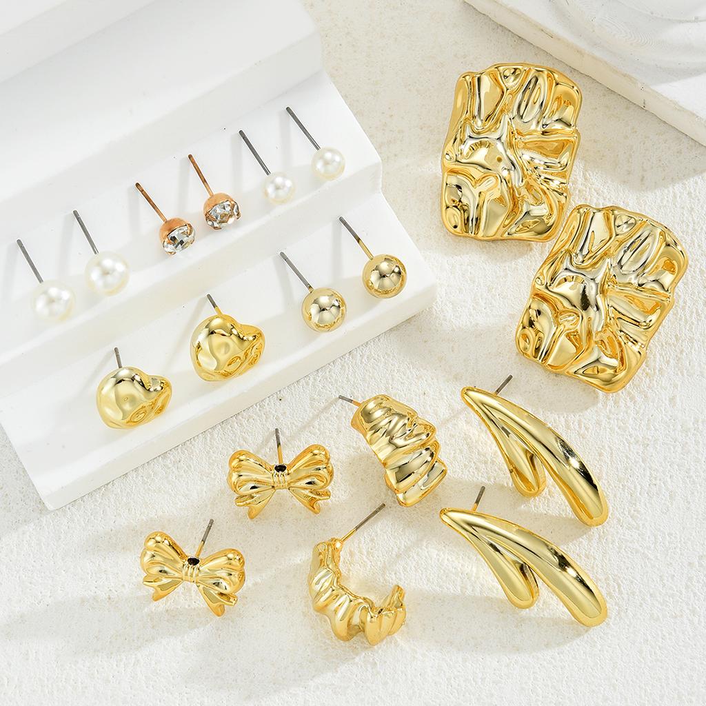 18 Pcs/Set Vintage Gold Color Metal Pearl Heart Bow Knot Earrings for Women Elegant Irregular Zircon Stud Earring Jewelry Gifts