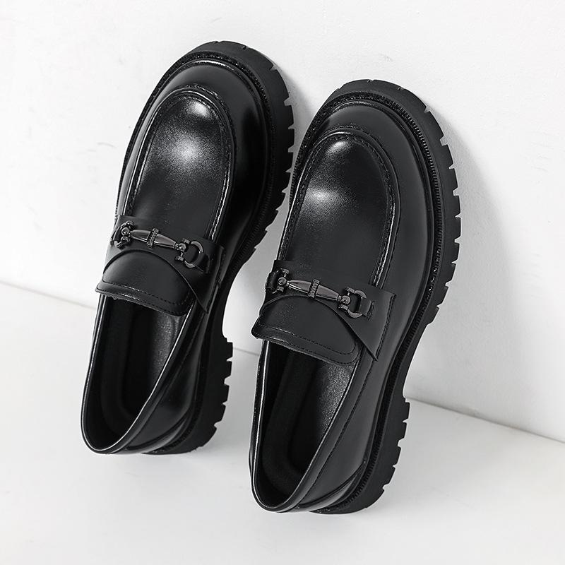 2026 Men's and Teens' Large Size, Wide-Toe Loafers - Slip-On Leather Shoes with Thick Soles for Height Increase