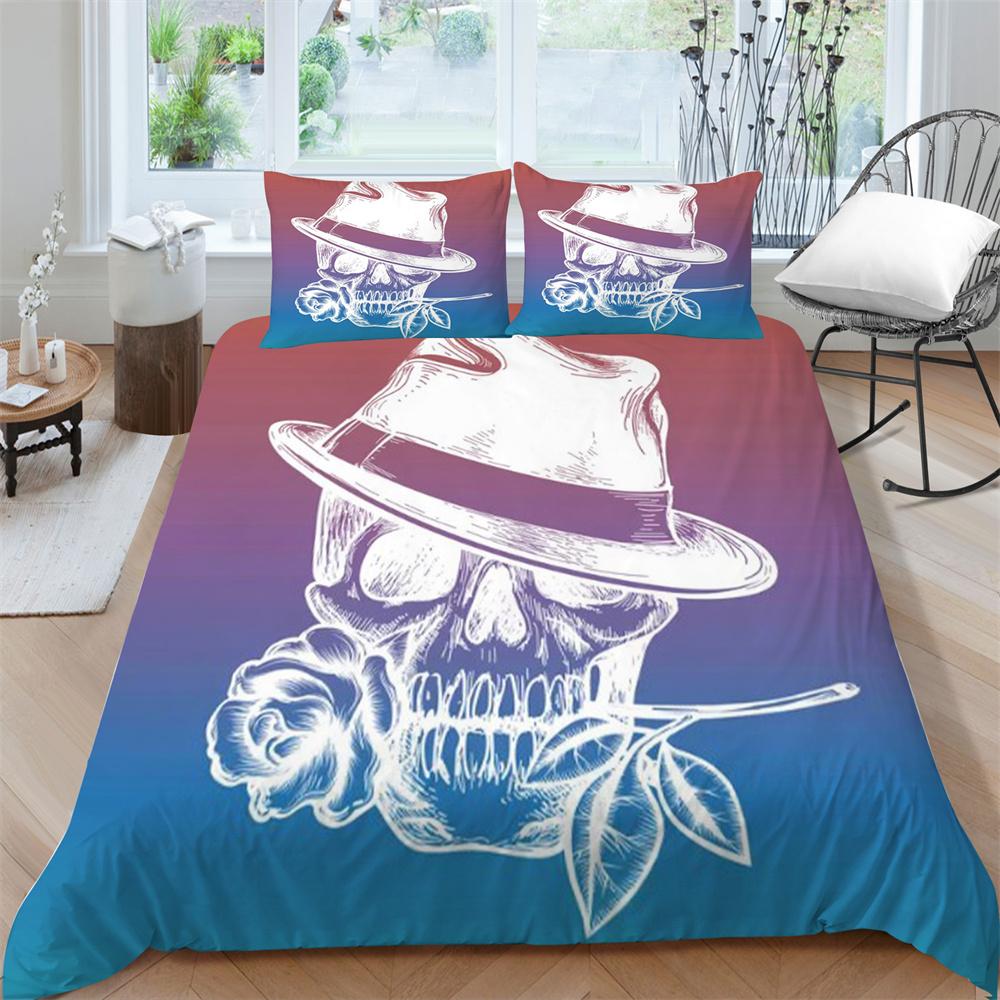 3D Skull Print Bed Suit Bedding Quilt Cover Home Bedclothes Kids Gift Microfiber Comforter Breathable Duvet Cover