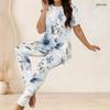 Women Plus Size Two Piece Suit Crew Neck Short Sleeve Shirt Long Pants