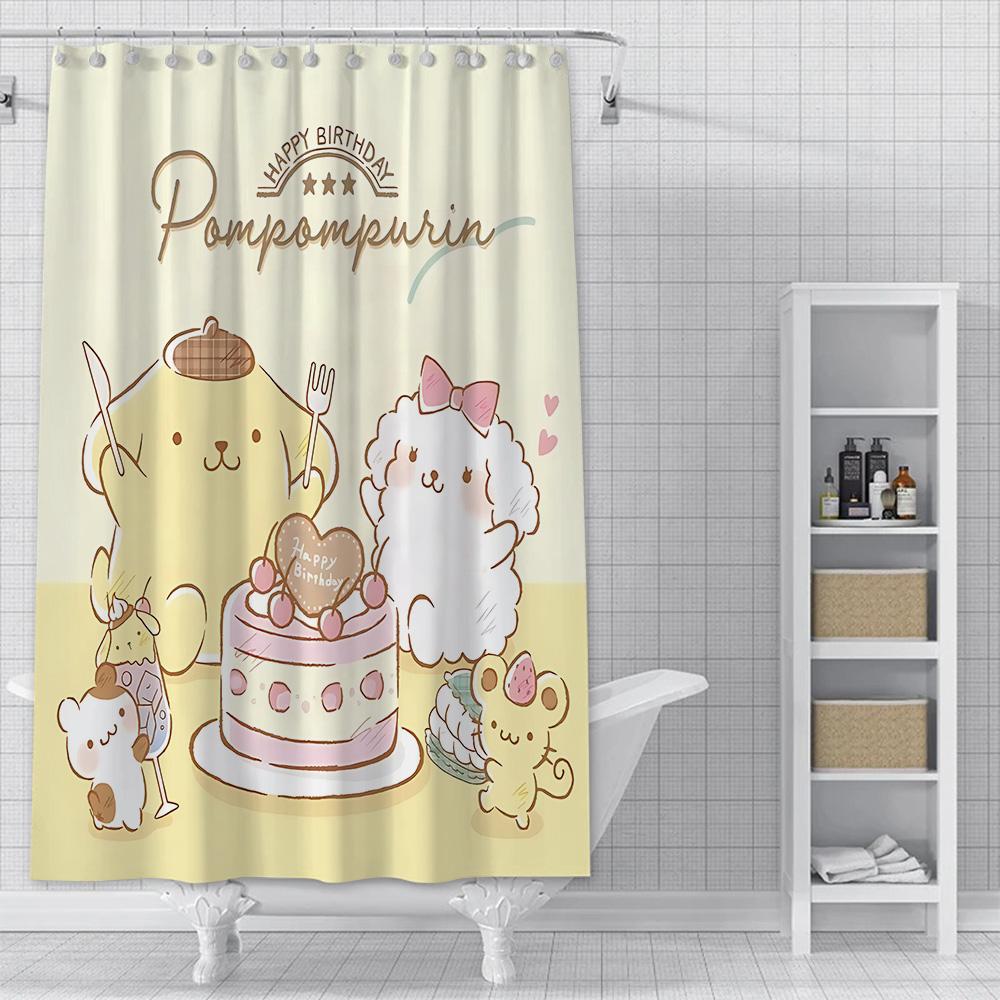 Cute Cartoon P-Pom Pom Purin Shower Curtain Waterproof Polyester Fabric Paint Colorful Bath Curtains Curtain With Hook