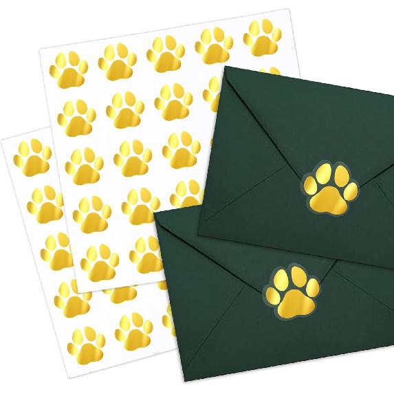 Whaline 500Pcs Paw Prints Stickers Gold Foil Dog Paw Envelope Seal Stickers Puppy Paw Sealing Labels Self-Adhesive Stickers for Kindergarten