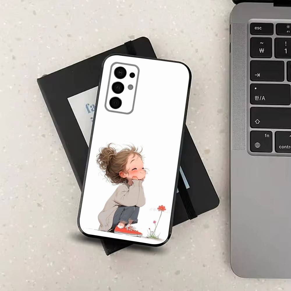 Kid Girl Dog Cute Cartoon Case For Samsung Galaxy A73,52,71,22,Note,31,8,9,53,32,72,41,J7,Soft Black Silicone Cover