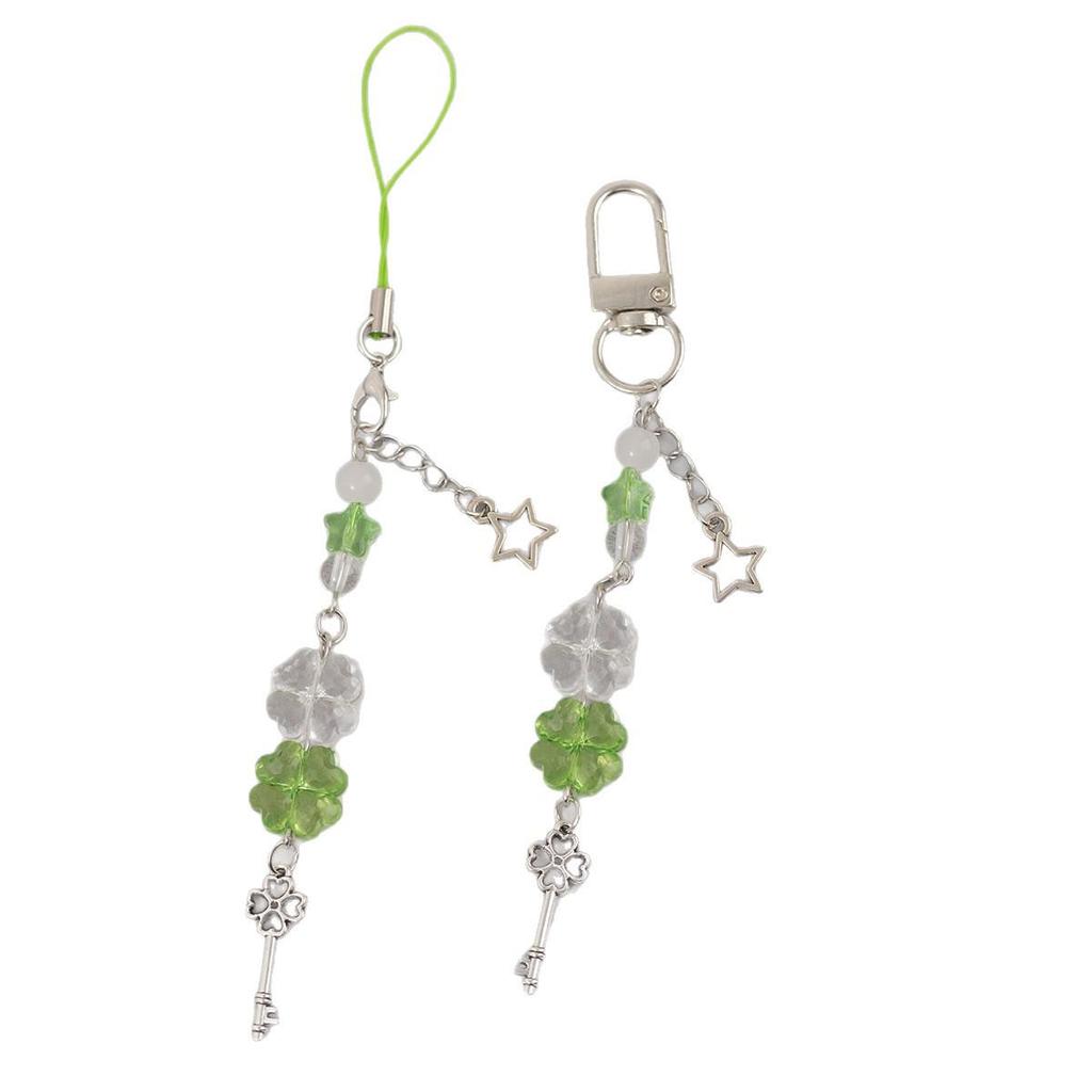Four-Leaf Clover Beaded Phone Lanyard & Camera Charm Keychain - Versatile Bag Pendant & Gift