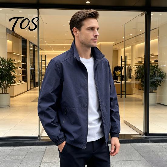 Durable Polyester Zippered Coats Men Windbreaker Jacket, Windproof Waterproof Stand Collar Coat, Casual Zip-up Spring Autumn Outerwear Jacket