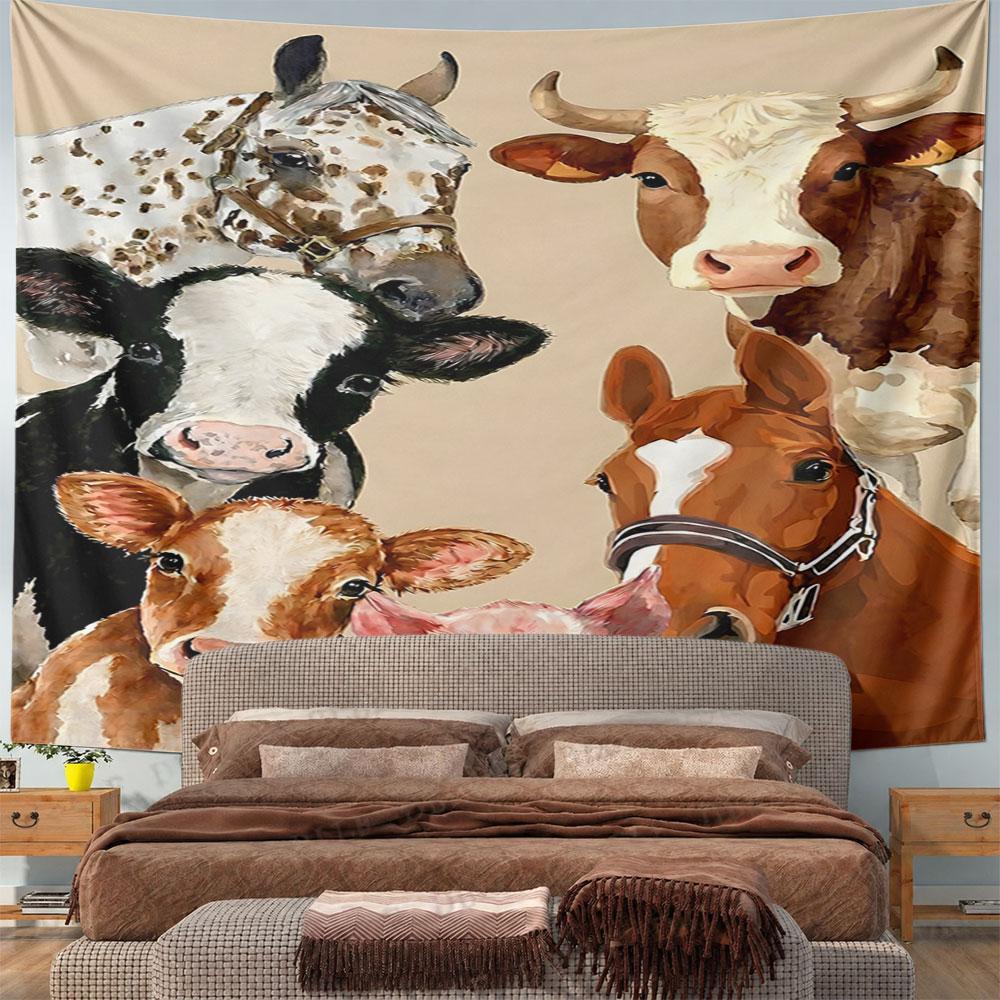 Farm Animals Portrait Artwork Pattern Wall Hanging Tapestry Decorative Tapestry Home Decor for Bedroom and Living Room