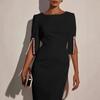 Wedding Guest Dresses MIDI Length Mermaid Half Sleeves Bodycon Formal Evening Party Gowns with Pearls