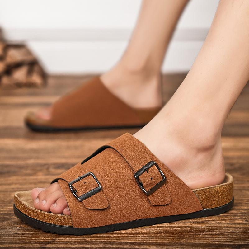 Fashion Classic Retro Style Outdoor Men Slippers Leather Lightweight Summer Casual Beach Slippers Male Flat Non-Slip Comfort Lazy Slides