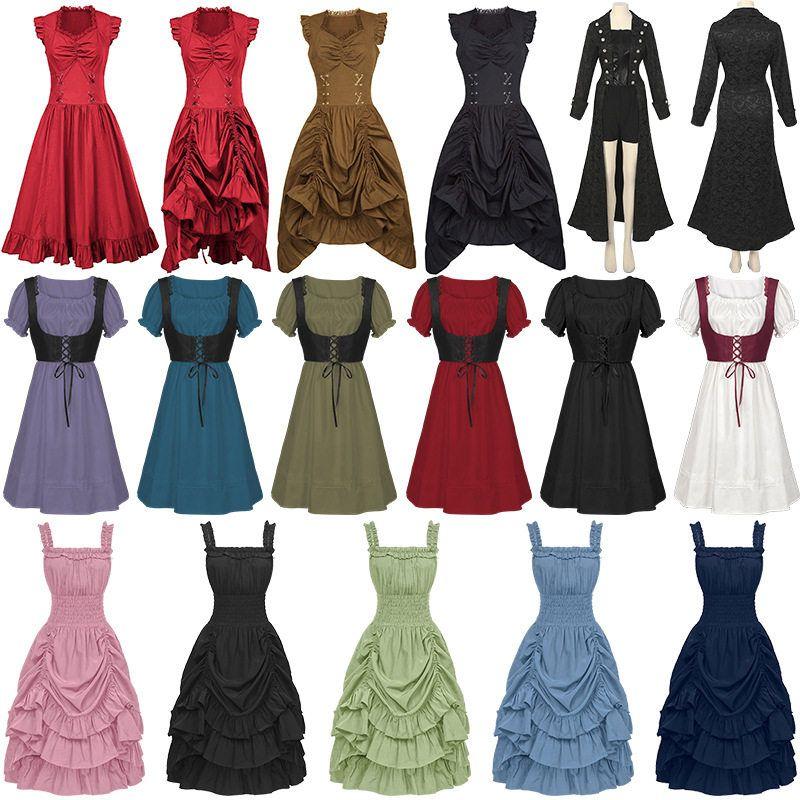 Foreign Trade Hot-Selling European and American Plus-Size Steampunk Gothic Victorian Era Ruffled Sleeveless Dress for Women