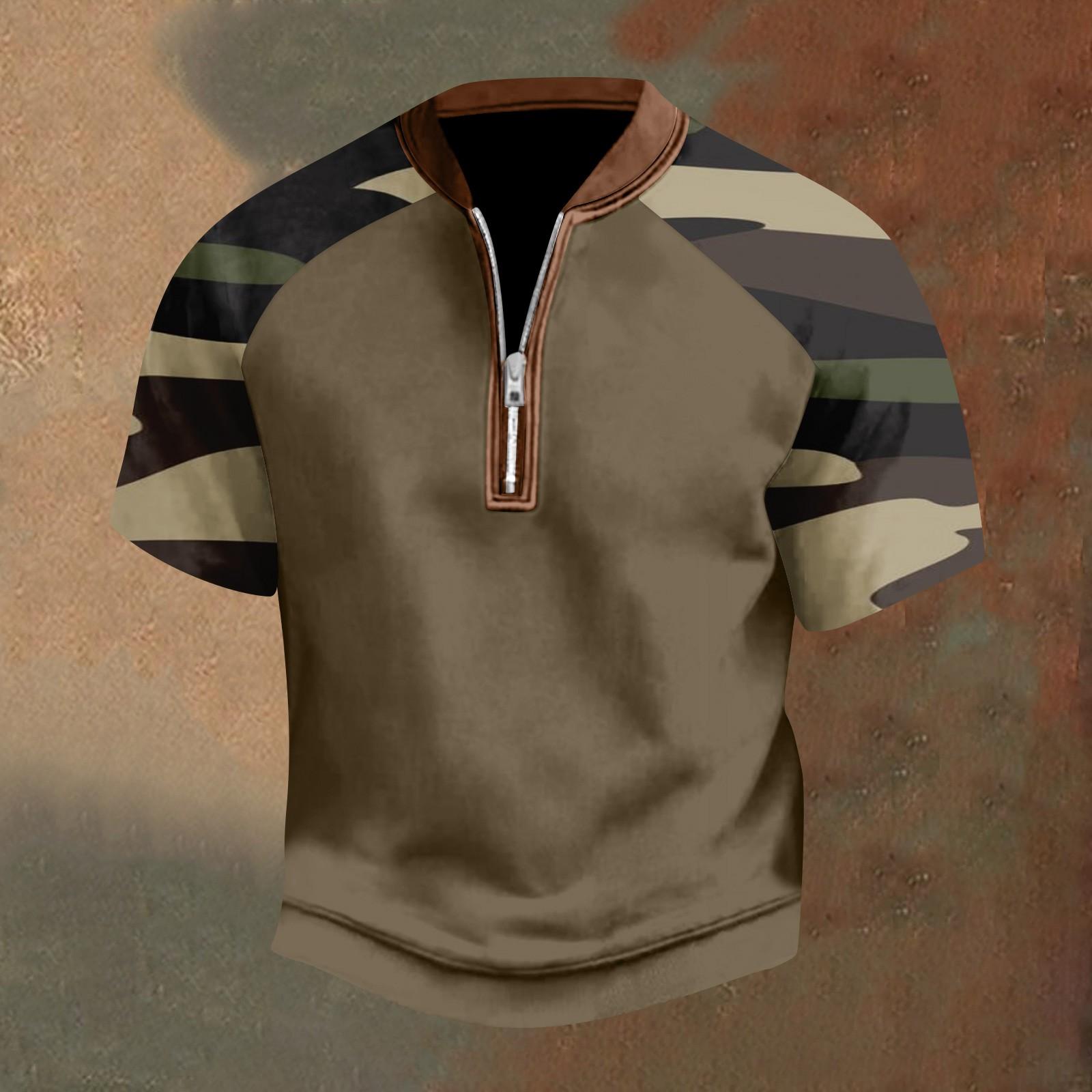 

Мужская повседневная футболка с застежкой-молнией на половину длины и короткими рукавами XL